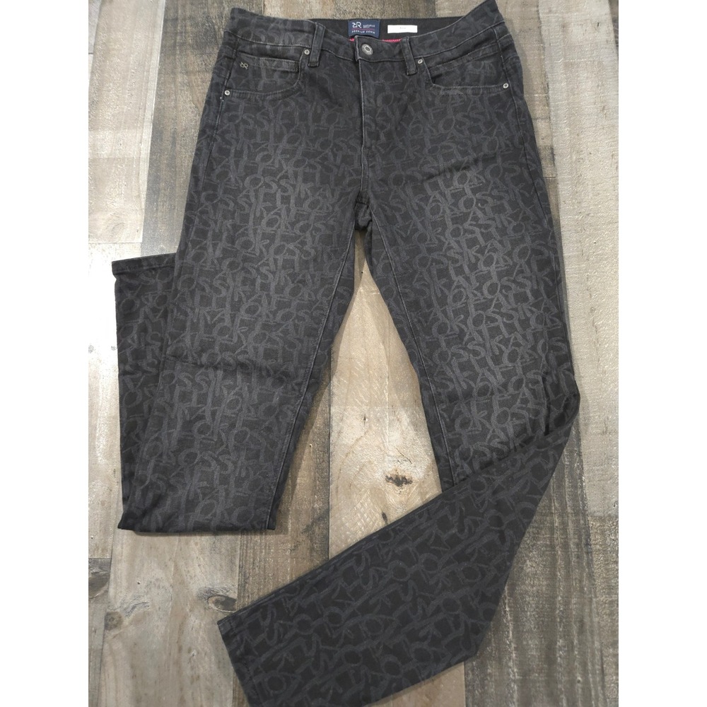 Raffaello Rossi Amal L Logo Skinny Jeans Black Monogram Print Womens Sz 6 DE 36